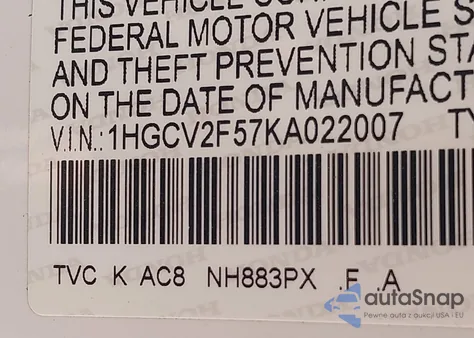 2019 Honda Accord Ex-L 2.0T из США, поврежденный, VIN 1HGCV2F57KA022007